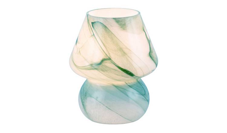 Happy Homewares Mini Mushroom Glass with Blue Teal Effect Table Lamp - 16cm