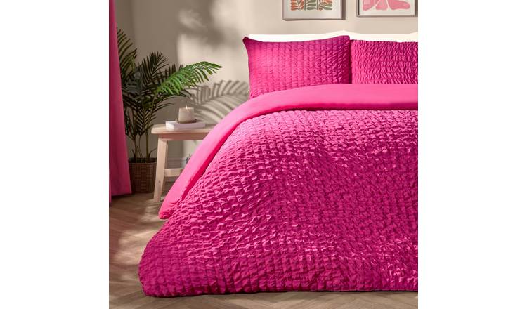 OHS Seersucker Duvet Cover Set - Hot Pink - King