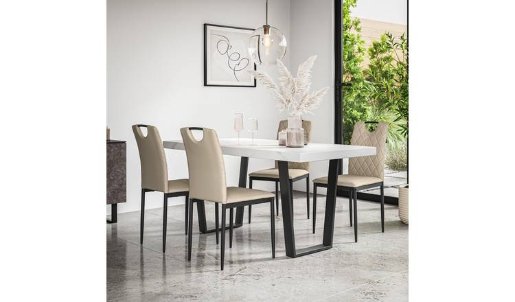 Furniture Online Aria Monza Marble Effect Dining Table & 6 Beige Chairs