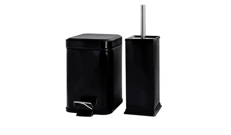 Harbour Housewares Square Toilet Brush & Bin Set - Black