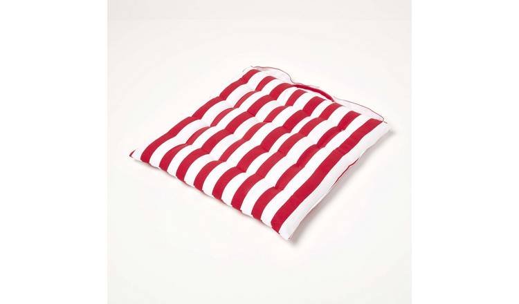 Homescapes Red Stripe Seat Pad with Button Straps