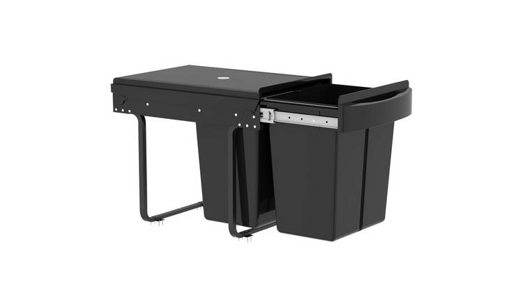HOMCOM 40L Under Sink Pull Out Bin With 2 Removable Compartments - Black