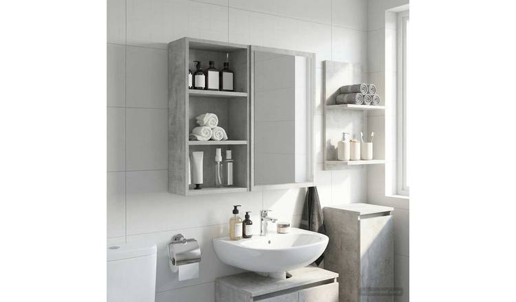Walplus Wood Bathroom Wall Cabinet - Concrete Grey - 30 x 16 x 62.5 cm