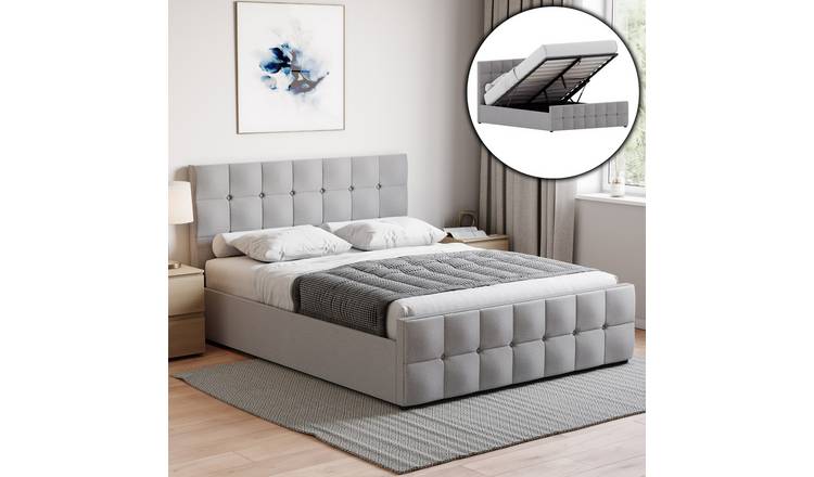 Vida Designs Valentina King Size Linen Ottoman Bed With Mattress - Light Grey