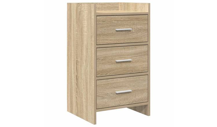 Walplus 3 Drawer Engineered Wood Bedside Table - Sonoma Oak - 40 x 36 x 70 cm