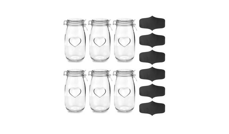 Nicola Spring Heart Glass Storage Jars with Labels - Set of 6