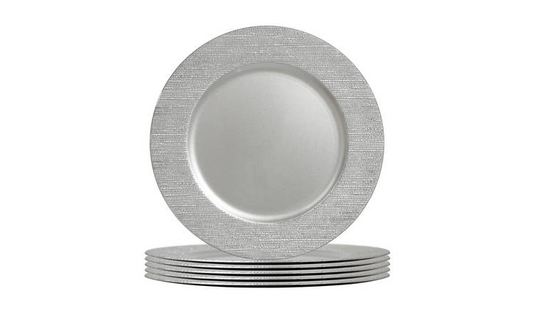 Argon Tableware Round Charger Plates - Silver Rib - Set of 6