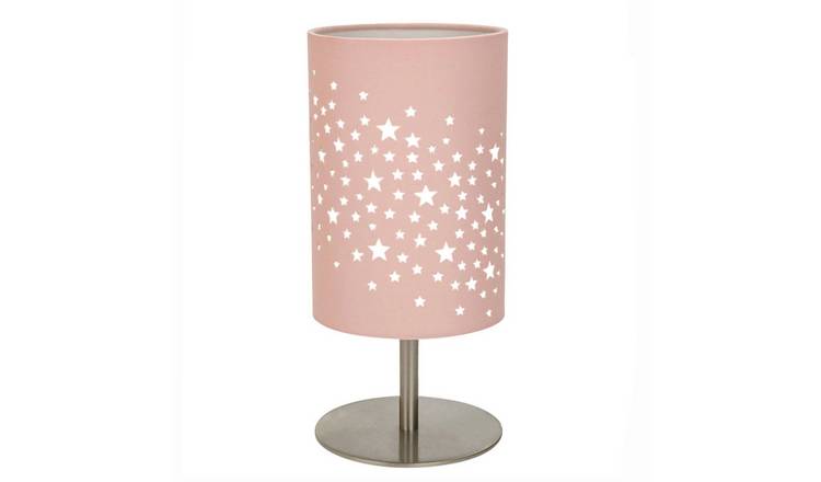 Happy Homewares Pink Stars Decorated Children Kids Soft Pink Table Lamp - 11cm