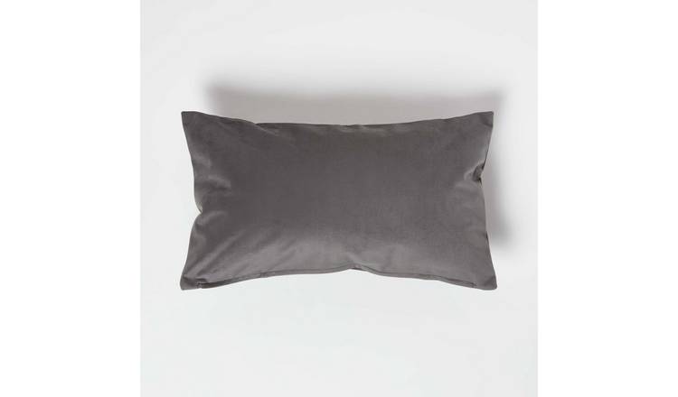 Homescapes Grey Velvet Bolster Cushion - 30 x 50 cm
