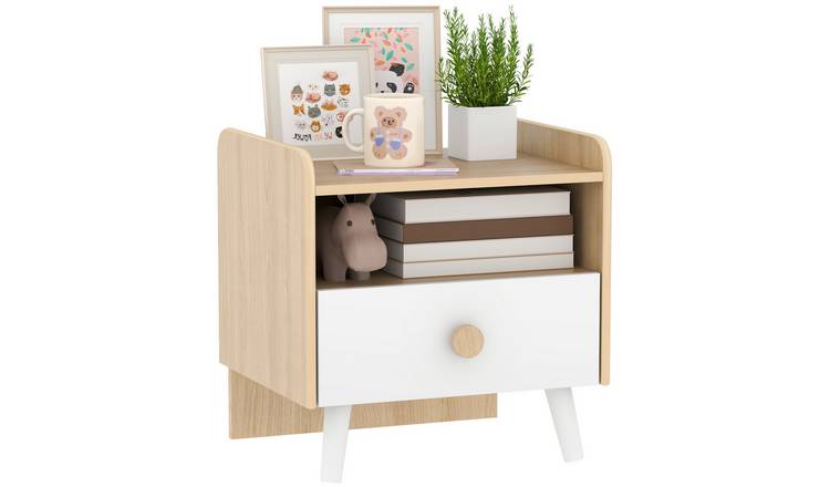 AIYAPLAY Children's MDF and Pine Drawer and Shelf Bedside Table – Natural