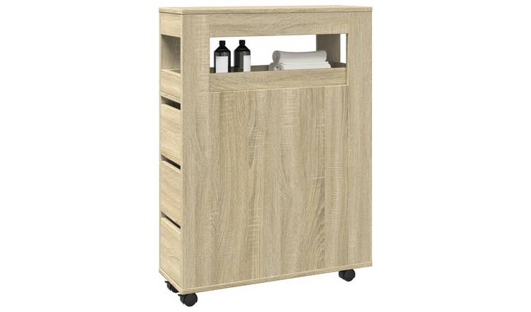 Walplus Engineered Wood Lockable Bathroom Cabinet - Light Oak - 65 x 23 x 90 cm