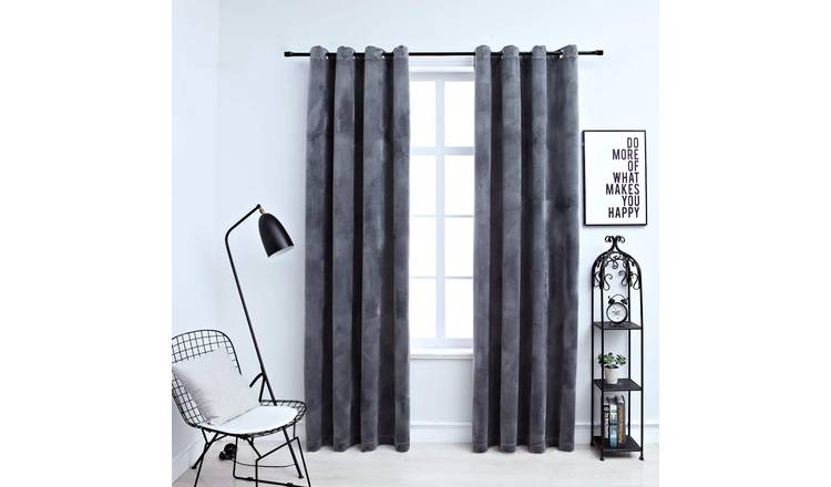 Walplus Pack of 2 Velvet Ring Top Blackout Curtains - Anthracite - 140 x 175 cm