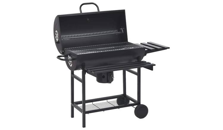 Walplus Steel Barrel Grill with Wheels and Shelves - Black - 115 x 64 x 93 cm