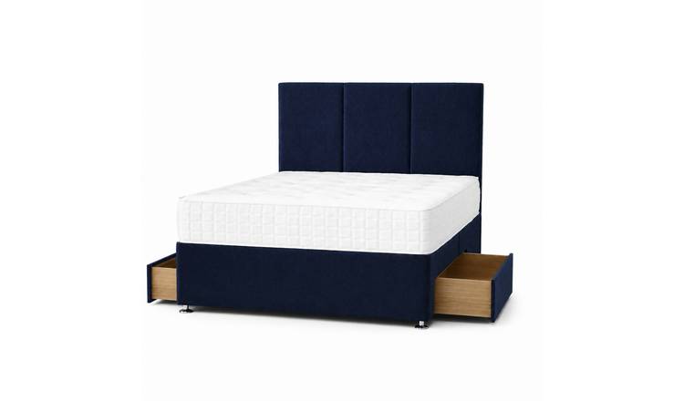 Comfy Deluxe 4ft6 Double   2 Drawer  Plush Velvet Divan Bed Set -  Blue