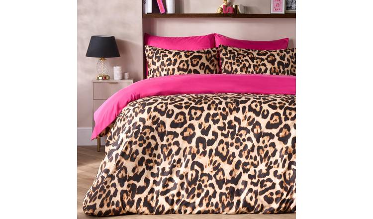 OHS Leopard Reversible Microfibre Duvet Cover Set Multi - King