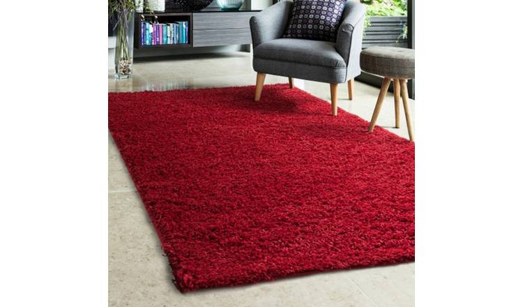 Mega Flooring Red Shaggy Plain Rug - 80 x 150cm