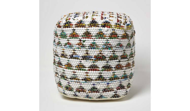 Homescapes Chindi Cotton Square Beanbag Style Footstool – Cream