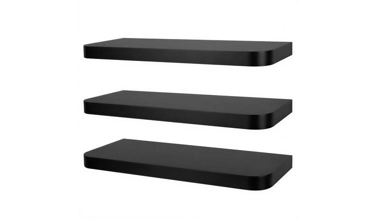 Harbour Housewares Rounded Wooden Floating Shelves Pack of 3 - Black