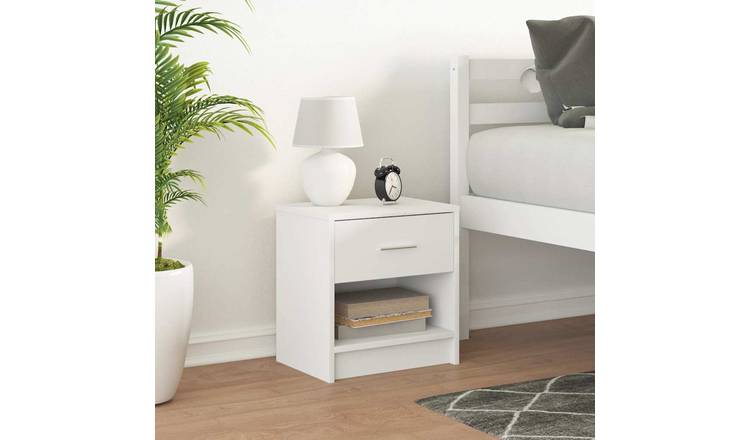 Walplus 1 Drawer Engineered Wood Bedside Cabinet - White - 39 x 28 x 41 cm