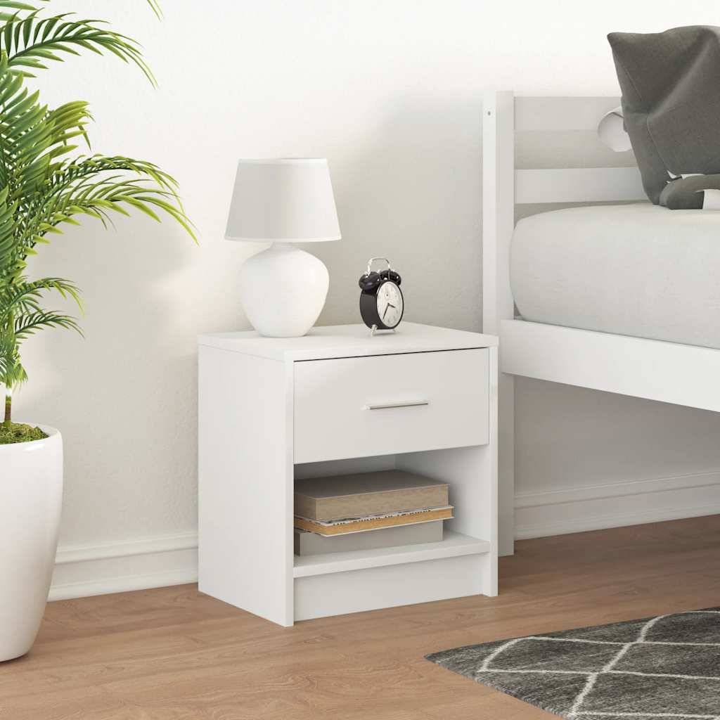 Walplus 1 Drawer Engineered Wood Bedside Cabinet - White - 39 x 28 x 41 cm - Image 1