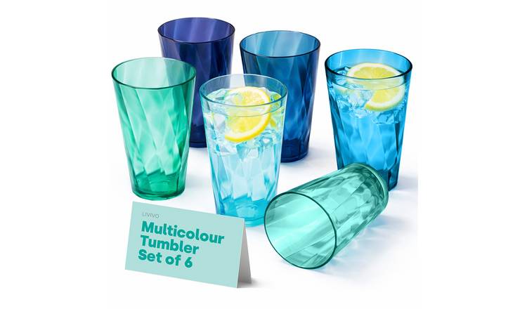 LIVIVO Set of 6 Acrylic Plastic Tumblers - 600ml - Teal