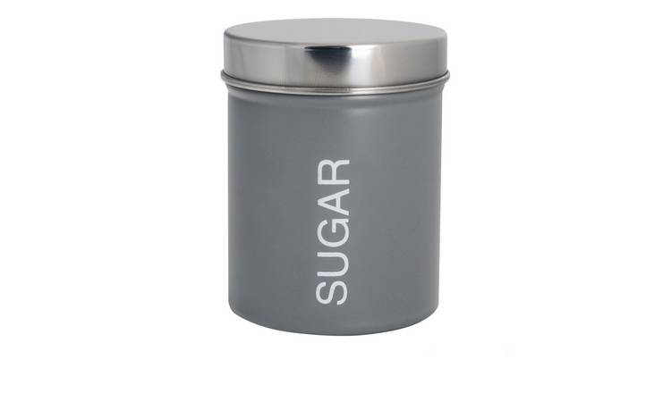 Harbour Housewares Round Metal Kitchen Sugar Canister - Grey