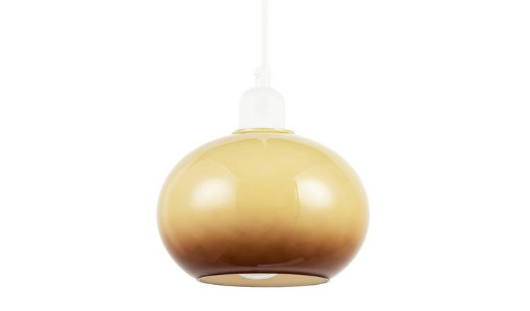 Happy Homewares Gradient Amber Glass Globe in Rounded Pendant Shade - 18cm