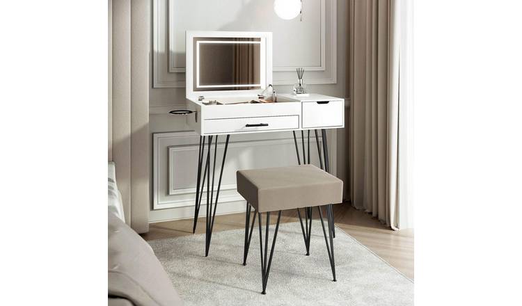 CARME Home Emilie Flip Top LED Mirror Dressing Table - White/Black