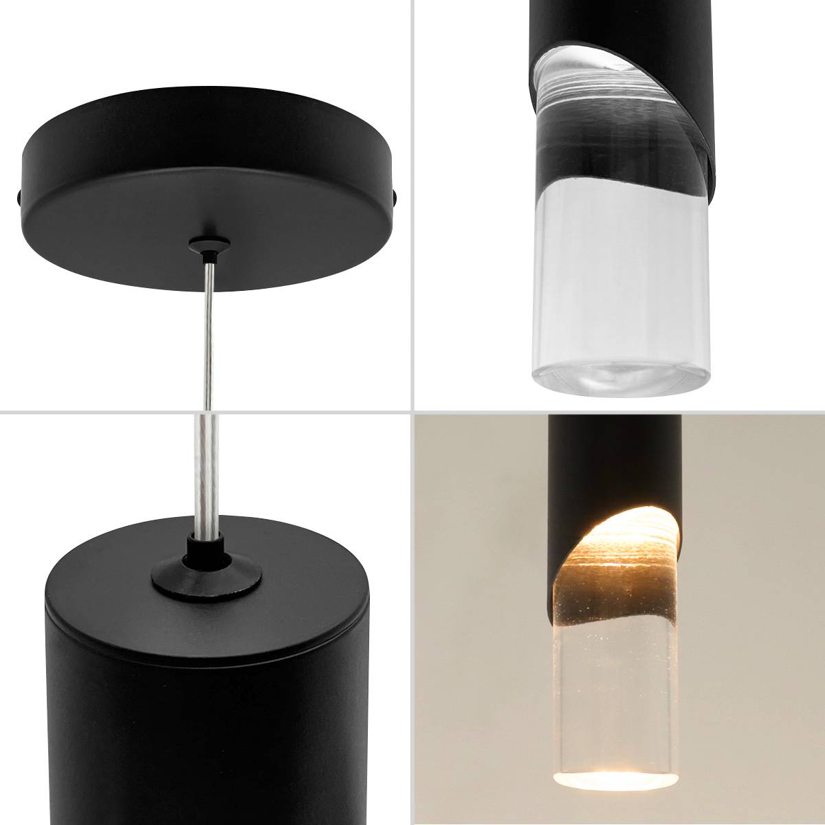 Energy Light Bulbs 3W LED Tube Ceiling Pendant Light - Black - Image 4