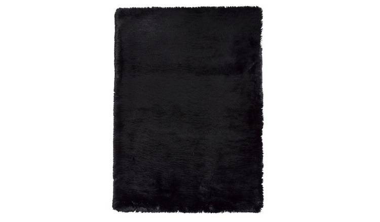 Mega Flooring Black Shaggy Plain Rug - 60 x 120cm