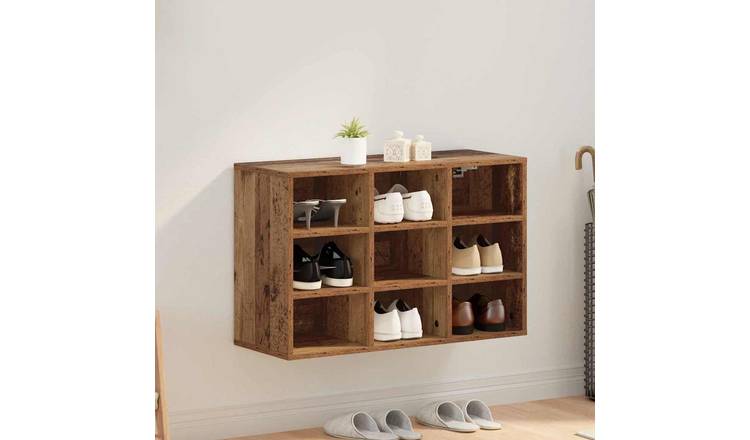 Walplus Engineered Wood Shoe Cabinet - Old Wood - 77.5 x 30 x 51 cm