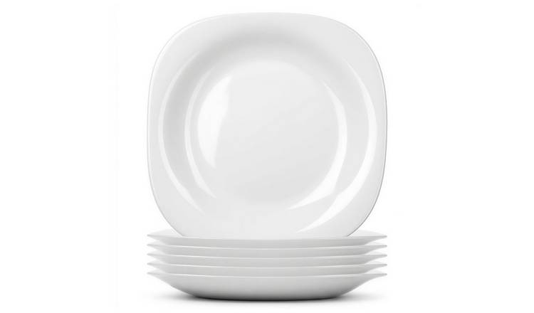 Argon Tableware Square Opalware Buffet Dinner Plates - Pack of 6