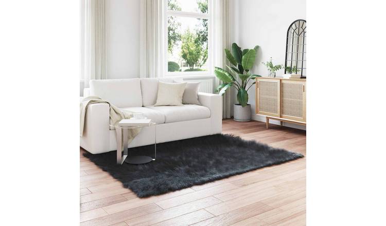 Walplus Tafalla Polyester Faux Sheepskin Rug - Black - 160 x 230 cm