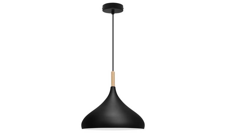 Energy Light Bulbs Wooden Metal Dome Ceiling Pendant Light - Black
