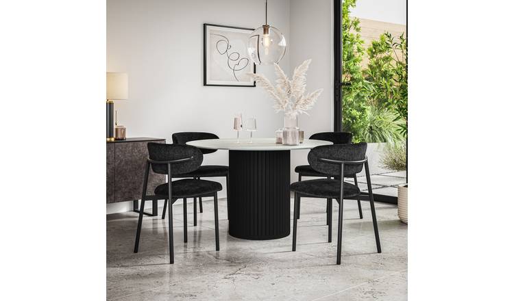 Furniture Online Arlo Myla Marble Top w Blk Legs Dining Table & 4 Black Chairs