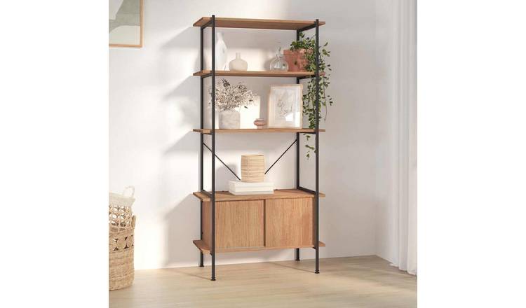 Walplus Engineered Wood Shelving Unit - Light Brown and Black - 80 x 40 x 163 cm