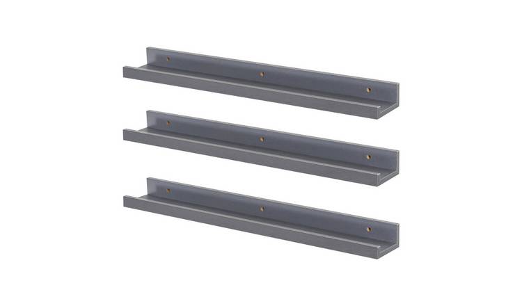 Harbour Housewares Floating Picture Ledge Wall Shelves - Grey - Set of 3