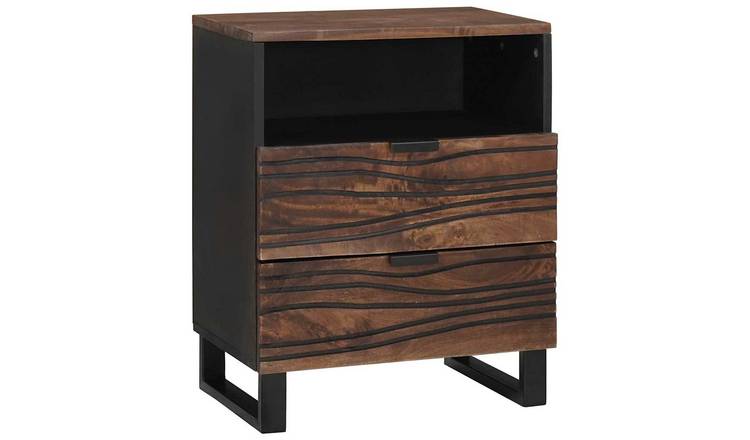 Walplus 2 Drawer Engineered Wood Bedside Cabinet - Walnut - 50 x 33 x 62 cm