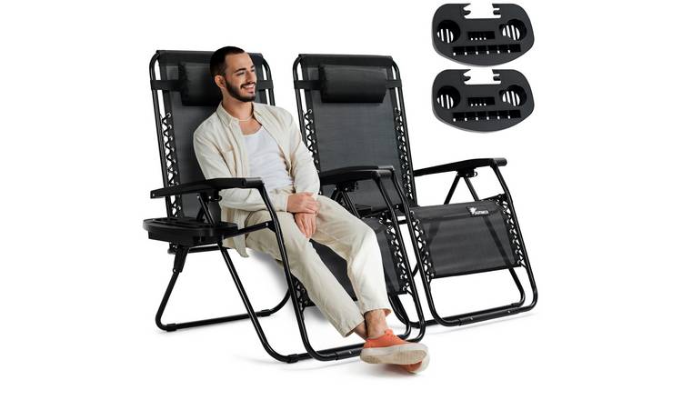 SUNMER Set of 2 Extra Wide Sun Lounger - Black