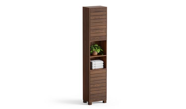 Vonhaus Chester Wood Effect Tall Bathroom Storage Cabinet - Dark Brown
