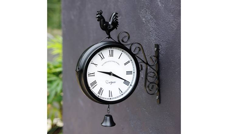 Primrose Double Sided 37cm Station Clock with Bell & Cockerel - Black