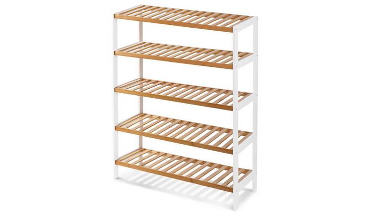 Keplin 5 Tier 15 Pair Bamboo Shoe Rack - Natural & White