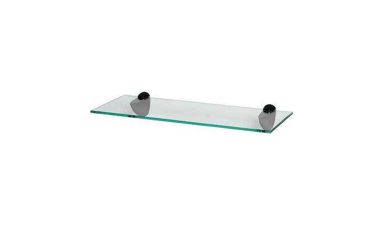Harbour Housewares Floating Glass Style Bathroom Shelf - Clear/Black