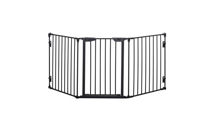 PawHut 3-Panel Metal Foldable Pet Safety Gate - Black
