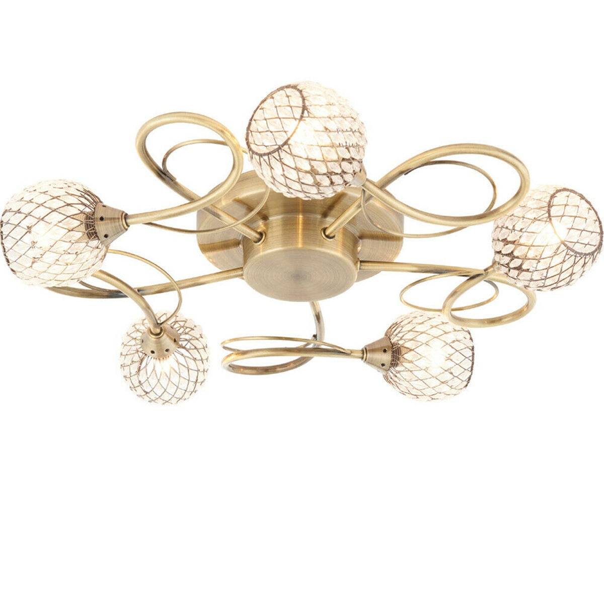 Loops Direct 5-Light Semi Flush Ceiling Light - Antique Brass - Image 1