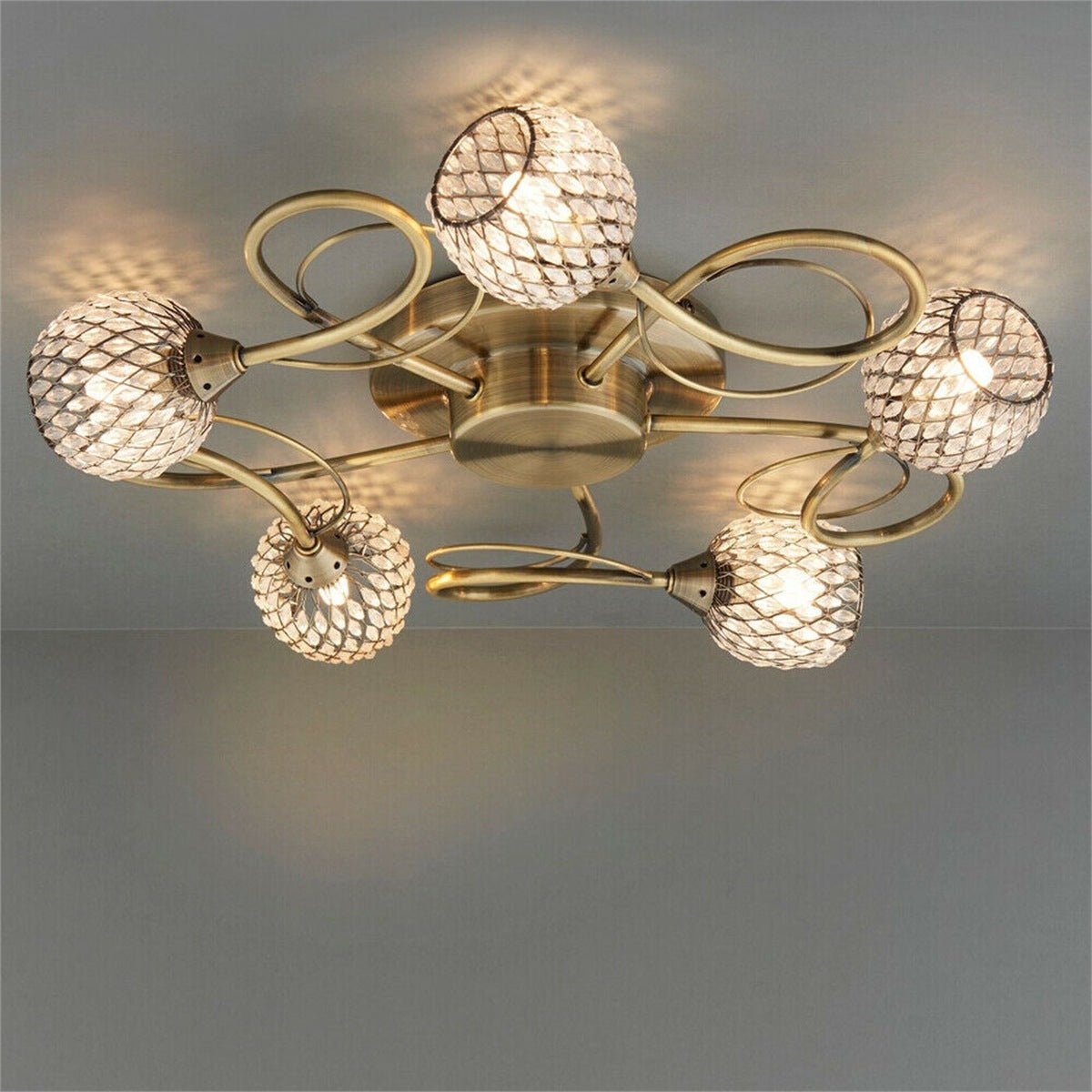 Loops Direct 5-Light Semi Flush Ceiling Light - Antique Brass - Image 2