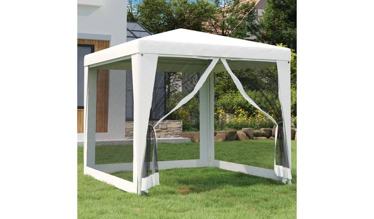 Walplus 2.5 x 2.5 m Party Tent with 4 Mesh Sidewalls - White