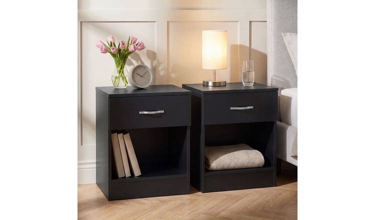 Vida Designs Riano 1 Drawer Bedside Chest Set of 2 - Black