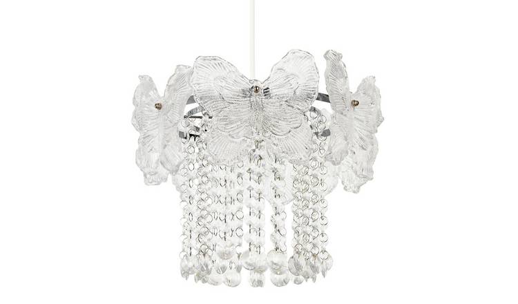 Happy Homewares Chrome Decorative Glass Butterfly Pendant Shade - 30cm