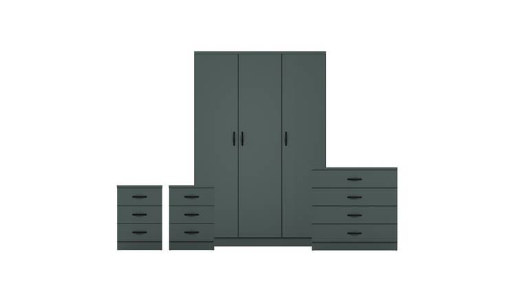 Vida Designs Riano Bedroom Set (Bedsides, 4 Drawer Chest, 3 Door Wardrobe)-Green
